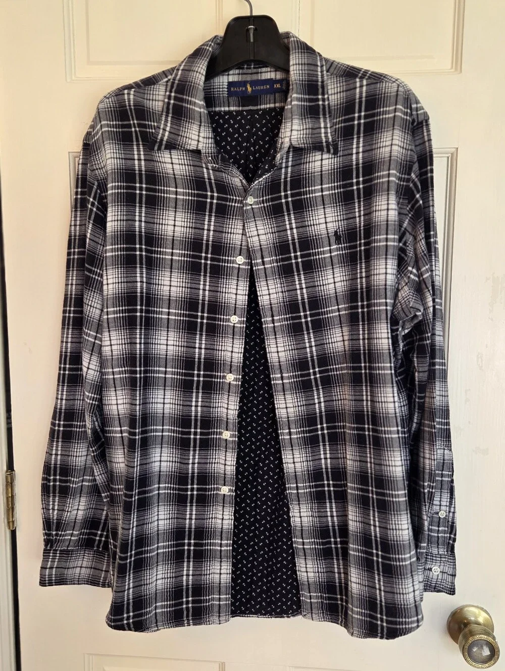 Polo Ralph Lauren Double Face Black White Plaid Flannel Cotton Button Down XXL
